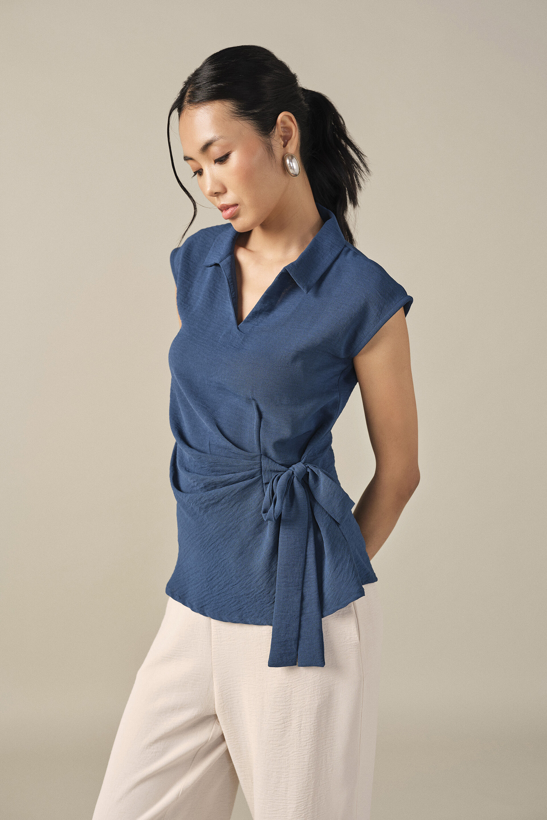 Solid Tie-up Top in Blue, Blue, image 3